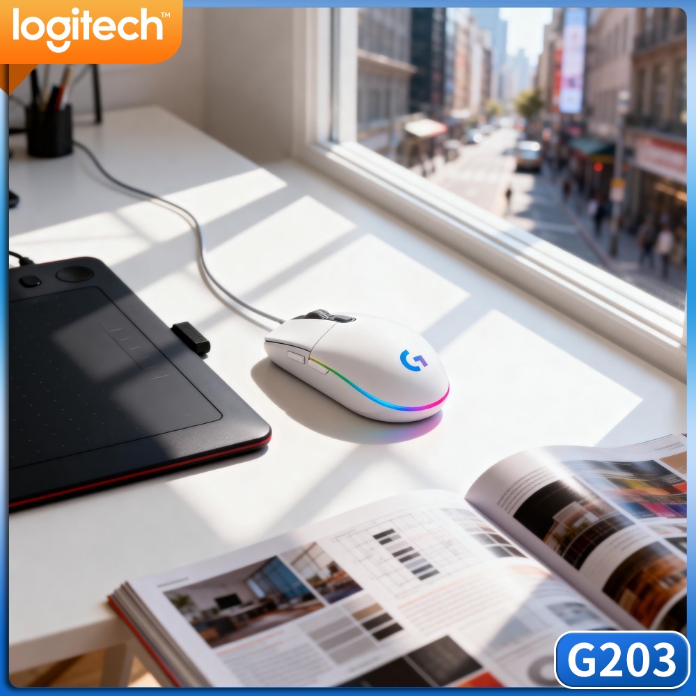 Logitech Mouse G203 - Mouse Gamer Logitech G203 com Fio,